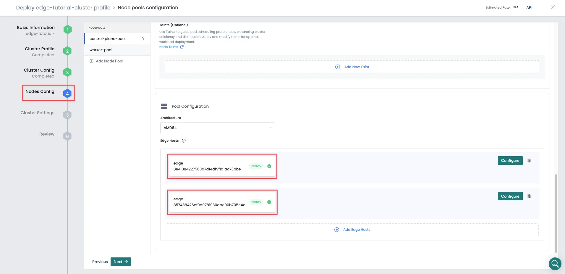 Screenshot of Edge hosts added to the worker pool.